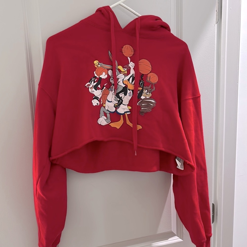 SOLD - Red Cropped Hoodie with Loony Tunes